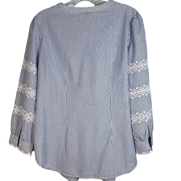 Talbots WM Striped Mock Necked Five Button Blouse with Embroidered Eyelet Detail - Picture 4 of 7
